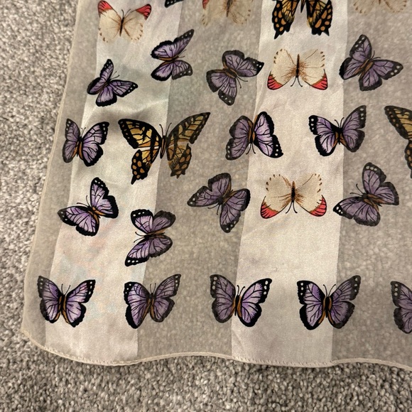 Echo 100% silk white purple butterfly print scarf EUC - Picture 3 of 8